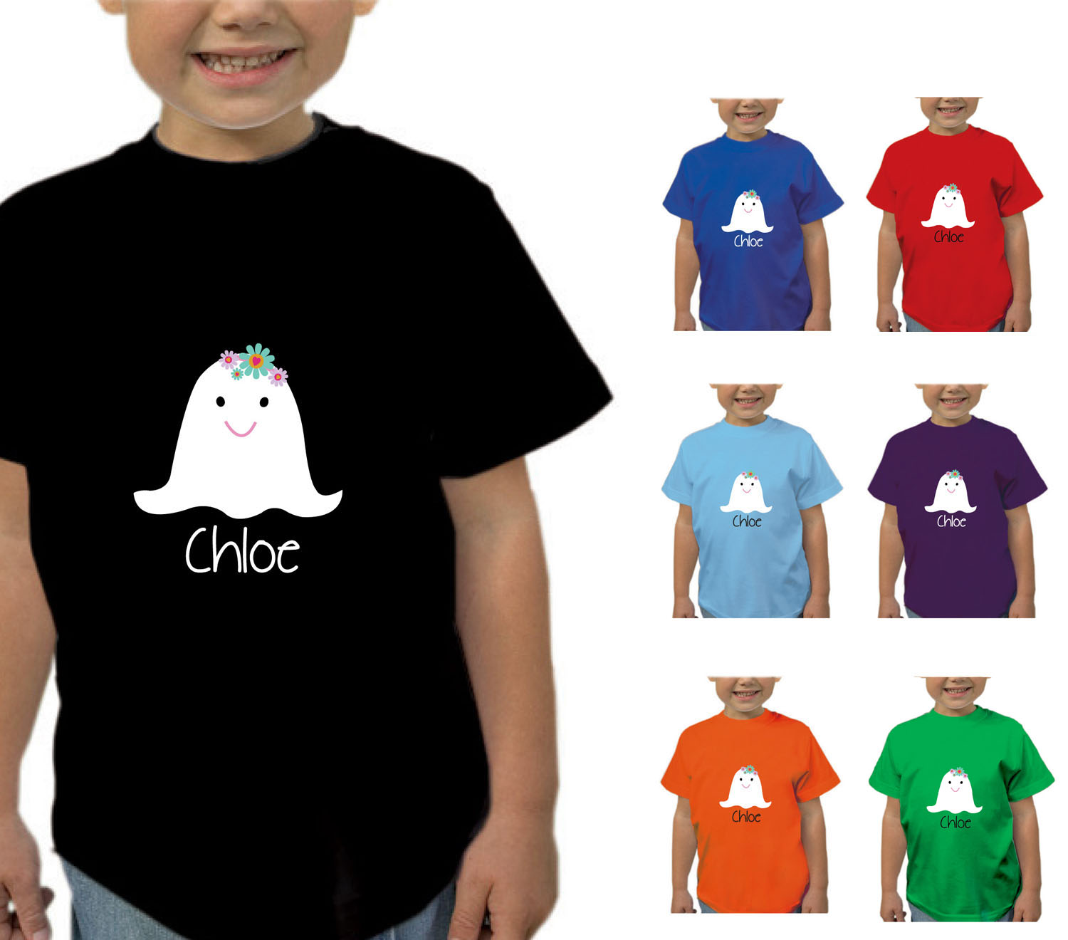 Personalised Halloween Floral Ghost Childrens T Shirt Girls Top Tshirt Gift Beyondsome