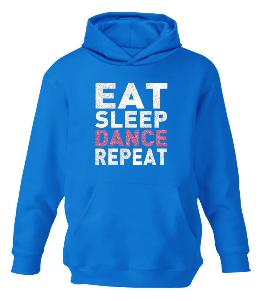 Childrens Eat Sleep Dance Repeat Glitter Sparkle Hoodie Girls Dancing